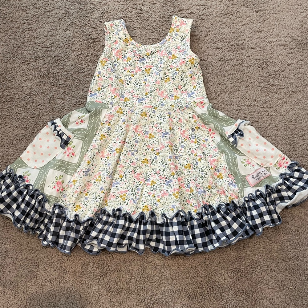 SweetHoney Pink and navy blue Twirl Sundress